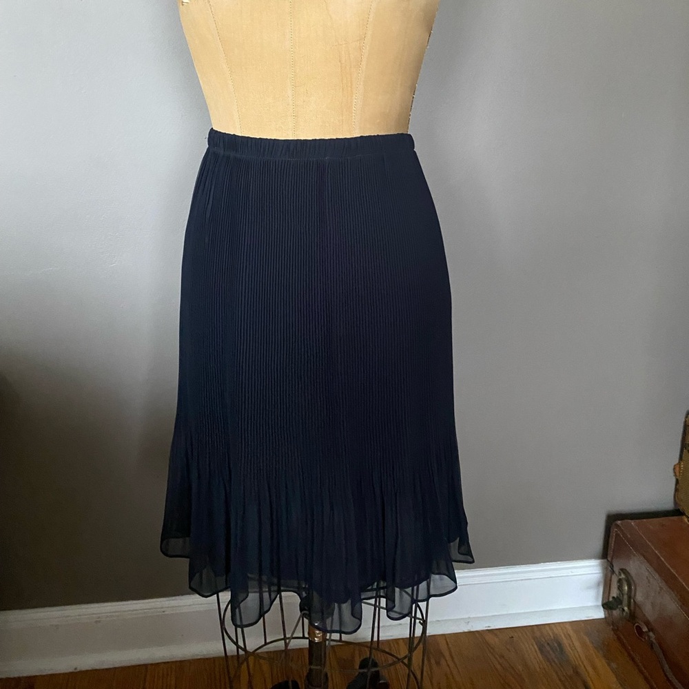 Drama Black Pleated Chiffon Skirt Women’s L Elastic Waist Flowy A-Line